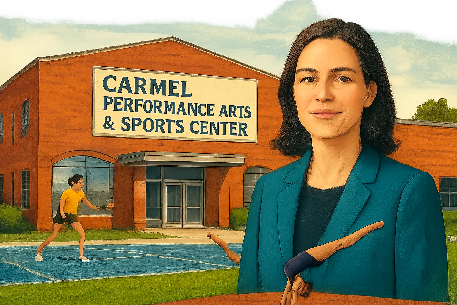 AI-generated illustration of the topic: Carmel's former Horton Fan Factory becomes 88,000‑sq‑ft performing-arts, sports and wellness center