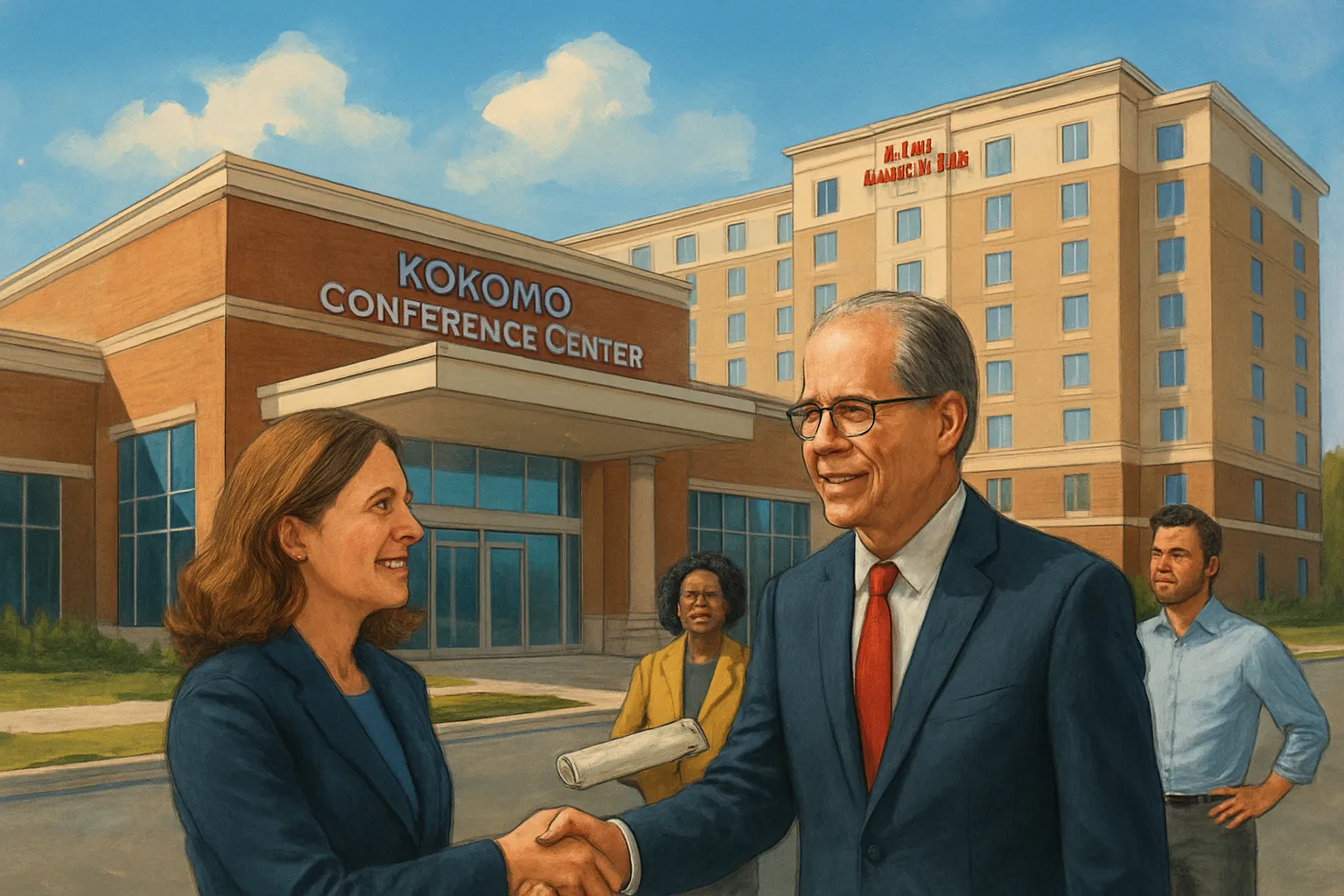 AI-generated illustration of the topic: Kokomo completes $32.8M conference center and adjoining 100+‑room hotel with $5M READI support
