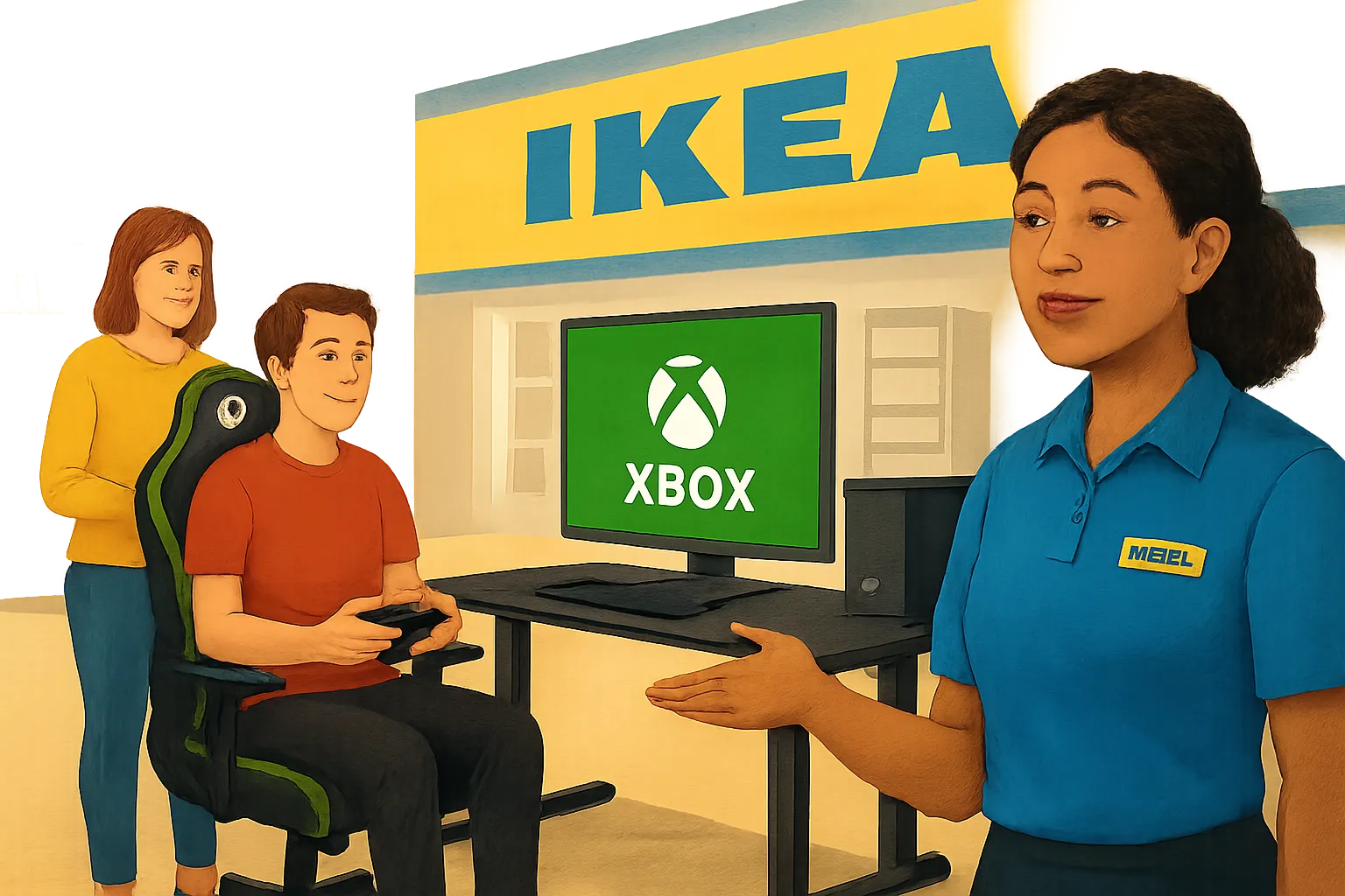 AI-generated illustration of the topic: Ikea Fishers to host weekend launch of Xbox-themed YXSTABY gaming furniture