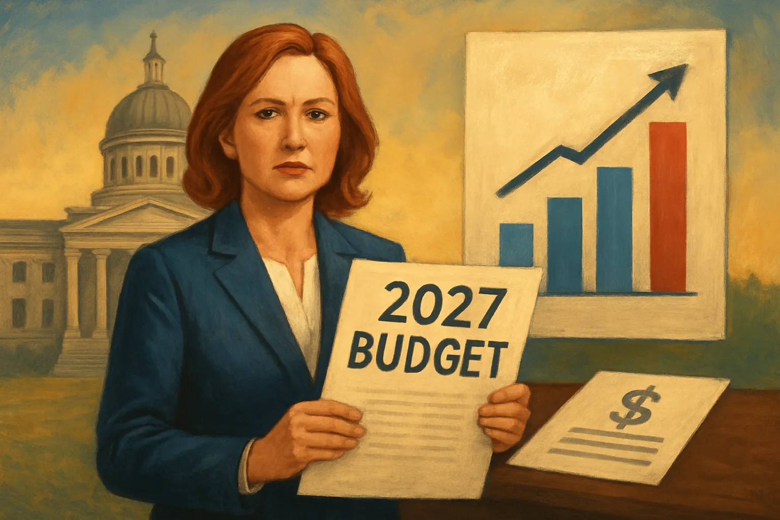 AI-generated illustration of the topic: Columbus adopts $150M 2027 budget; final property tax rate to be set after state review