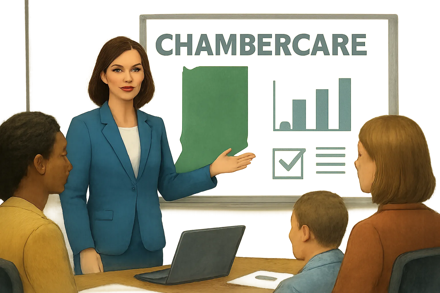 AI-generated illustration of the topic: ChamberCare expands MEWA access to Indiana employers with 51–100 employees