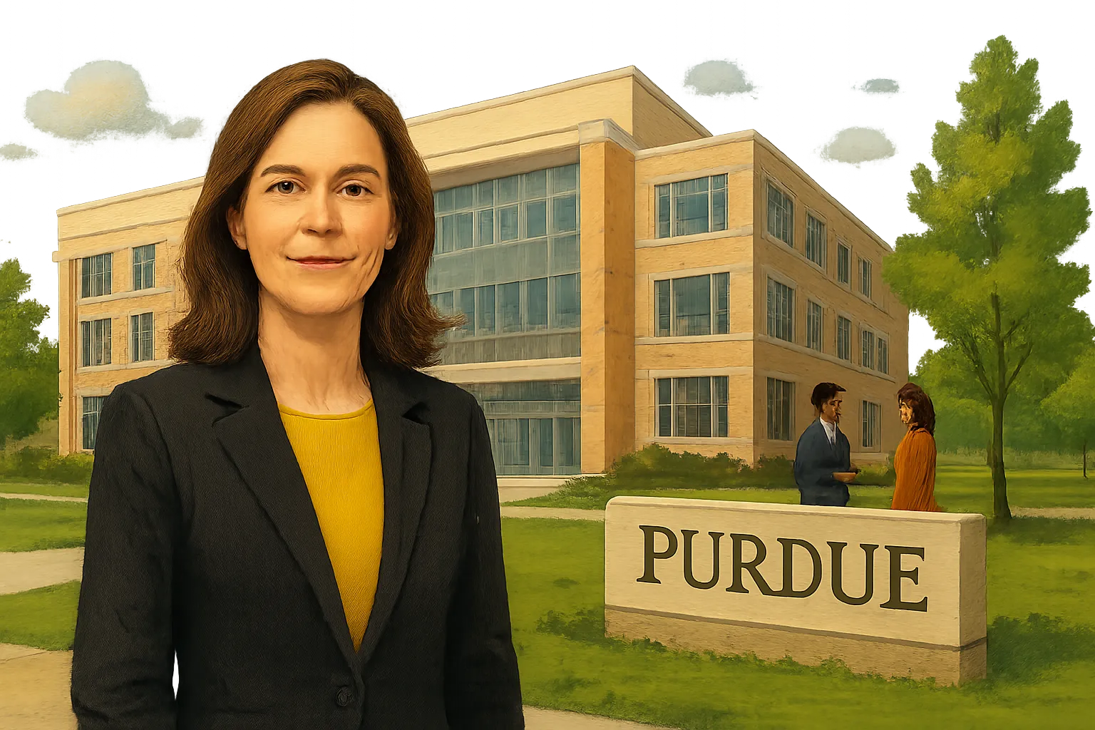 AI-generated illustration of the topic: Purdue trustees accept $42M Parrish commitment to name new West Lafayette business hall opening Fall 2027