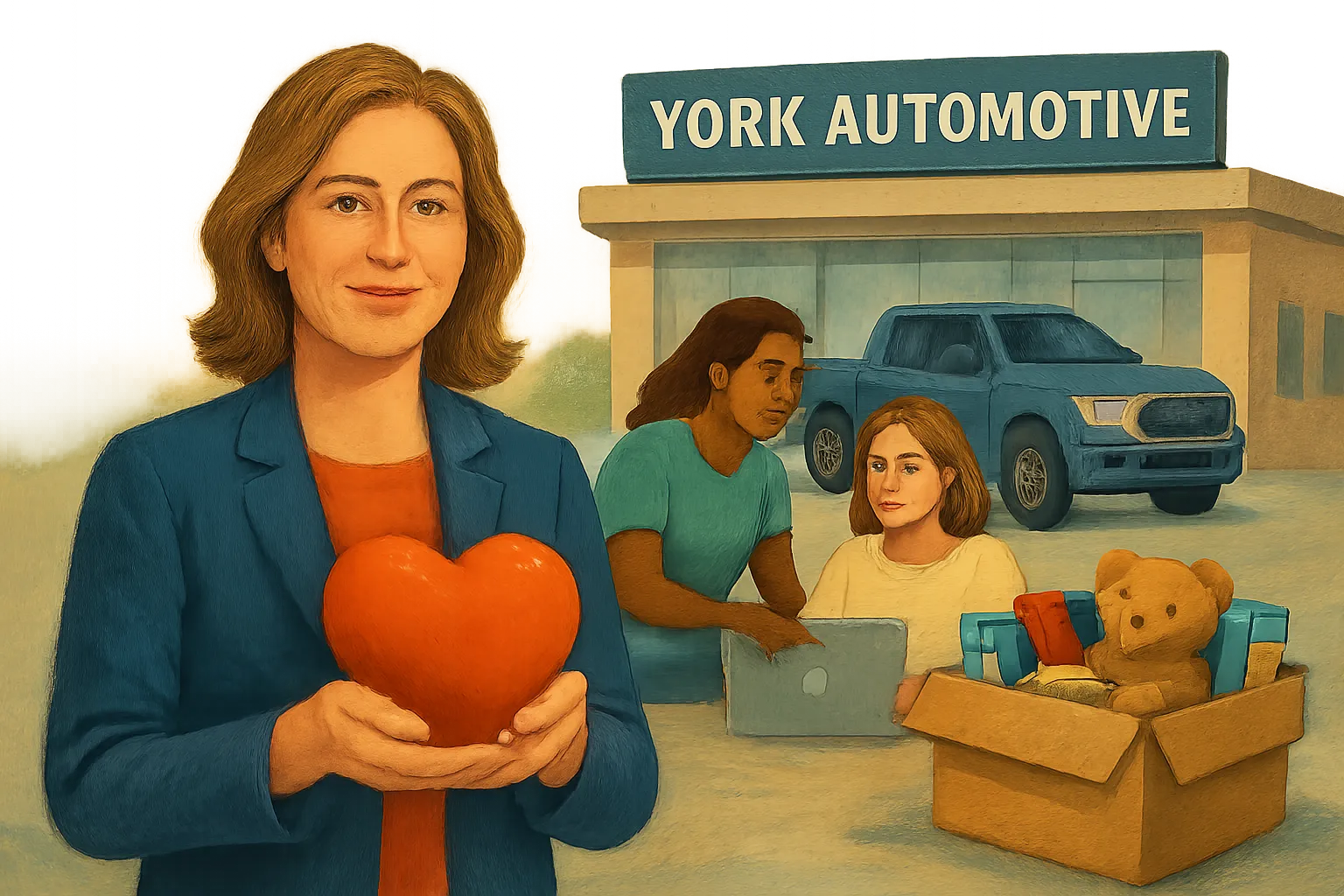 AI-generated illustration of the topic: Plainfield’s York Automotive directs part of each sale to a monthly local nonprofit