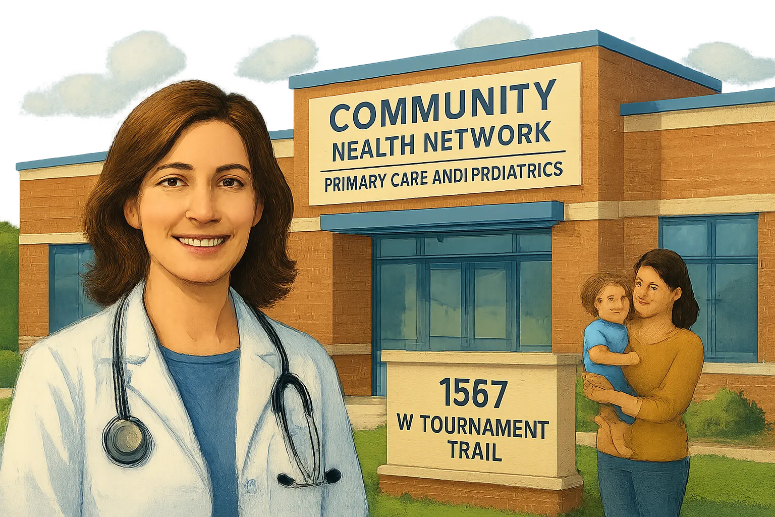 AI-generated illustration of the topic: Community Health Network opens Westfield primary care and pediatrics office at 1567 W. Tournament Trail