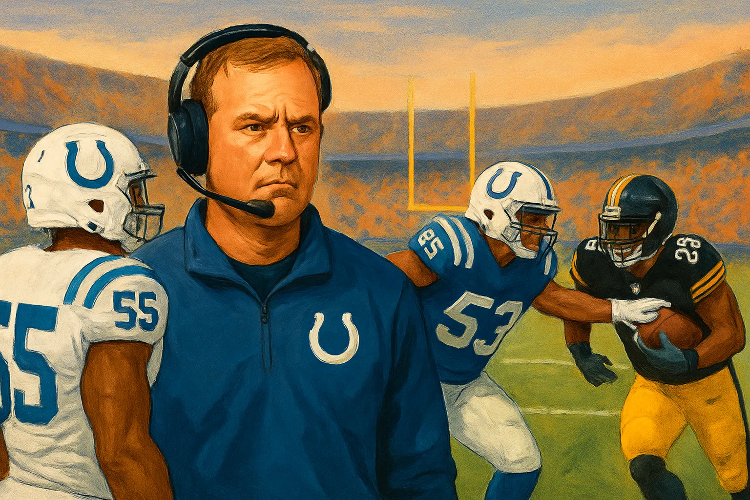 AI-generated illustration of the topic: Colts cite red-zone failures, missed tackles in 34-22 Week 5 loss at Steelers