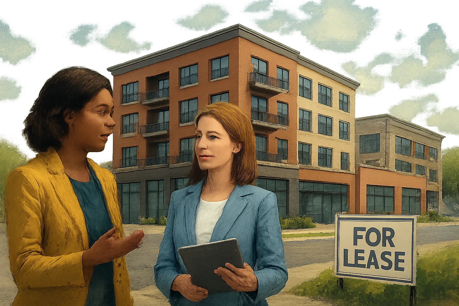 AI-generated illustration of the topic: Kokomo developer opens residential portion of $26M mixed-use project, seeks commercial tenants