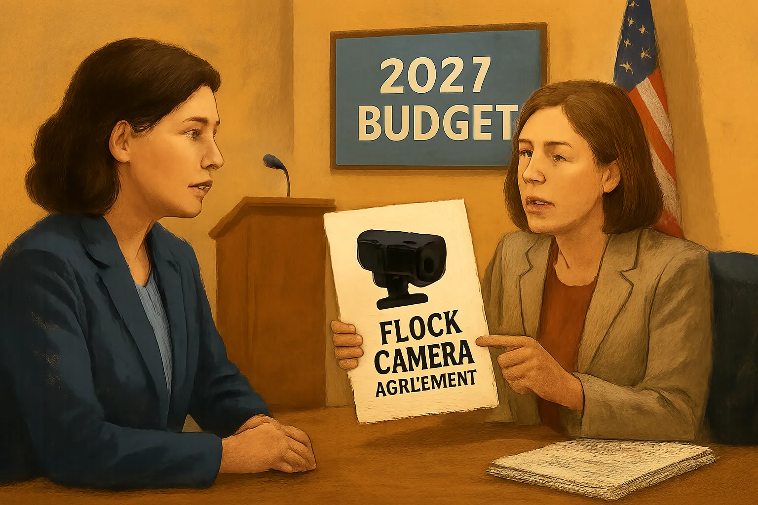 AI-generated illustration of the topic: Marshall County Council to consider formal cancellation of Flock camera agreement, adopt 2027 budget