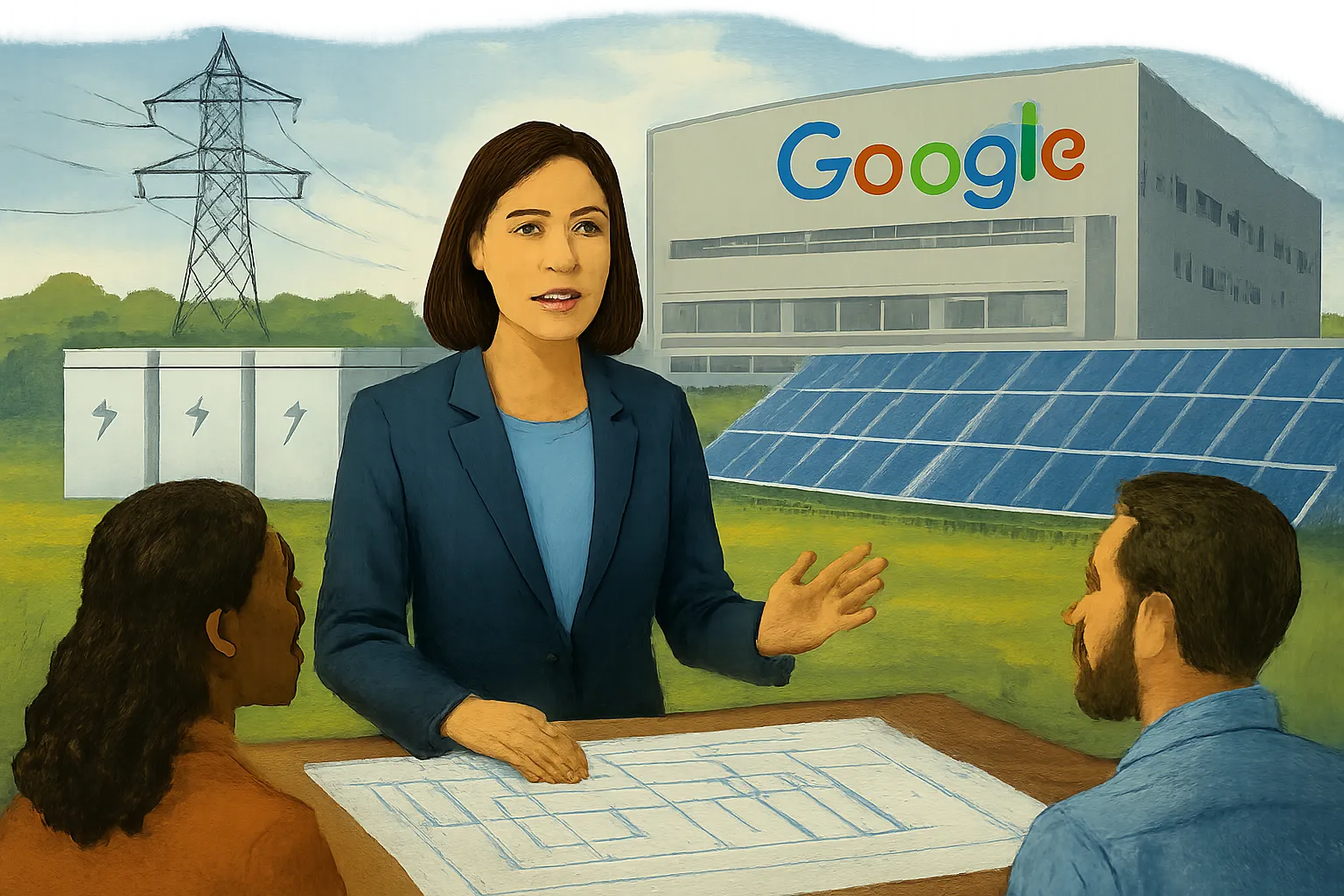 AI-generated illustration of the topic: IURC approves AES Indiana’s $737.3M plan to power Google’s 390‑MW Monrovia data center