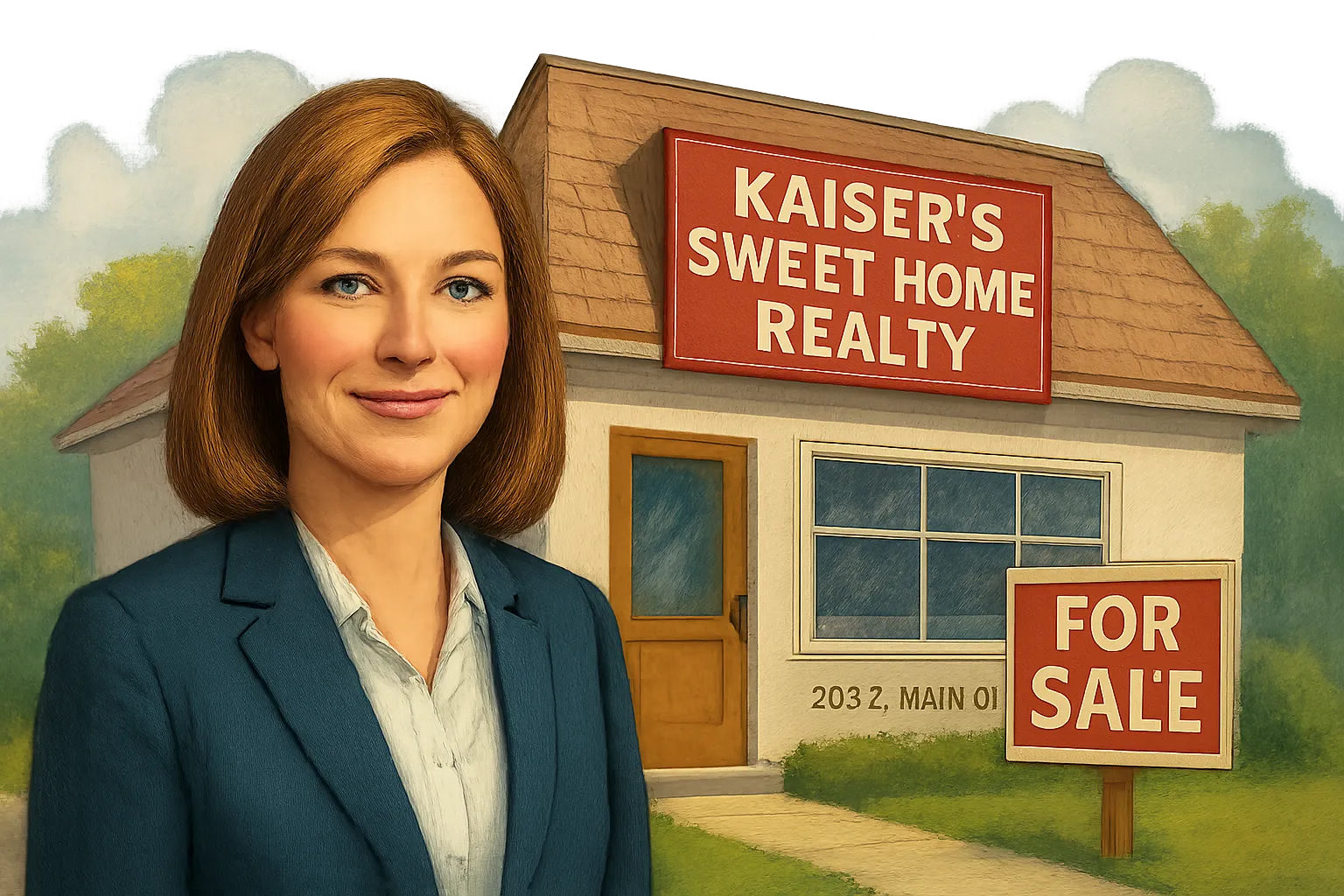 AI-generated illustration of the topic: Greentown realtor Andrea Kaiser identified as owner and managing broker of Kaiser's Sweet Home Realty at 203 E. Main St.