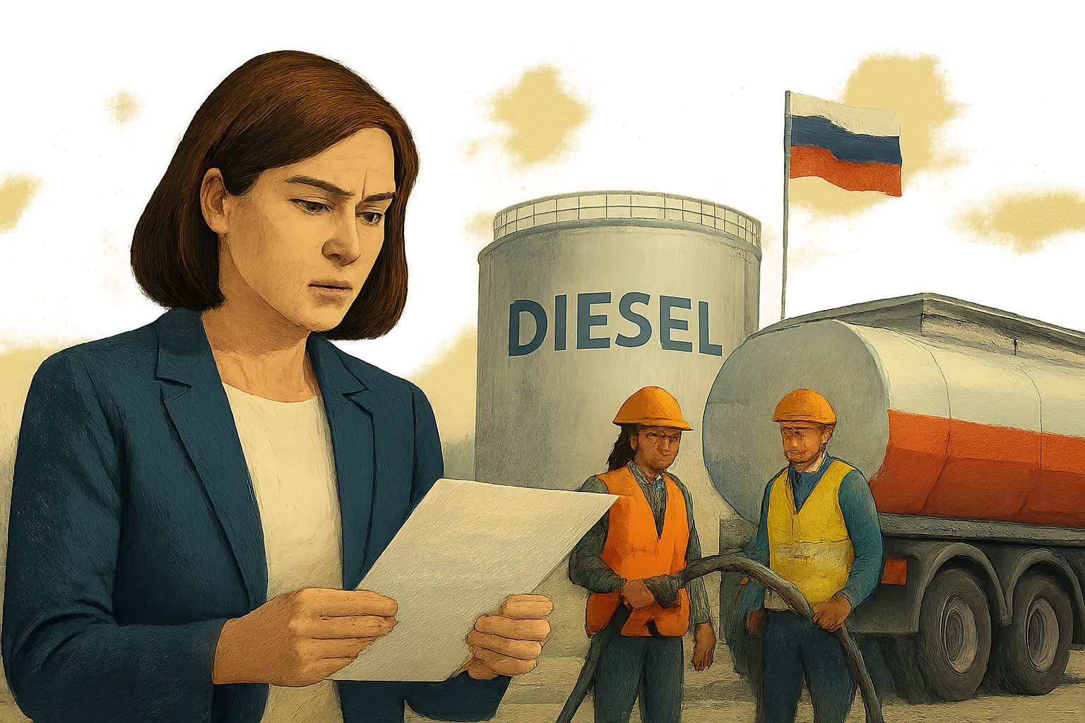 AI-generated illustration of the topic: Treasury issues license allowing imports of Russian diesel; White House says it will lower U.S. diesel prices