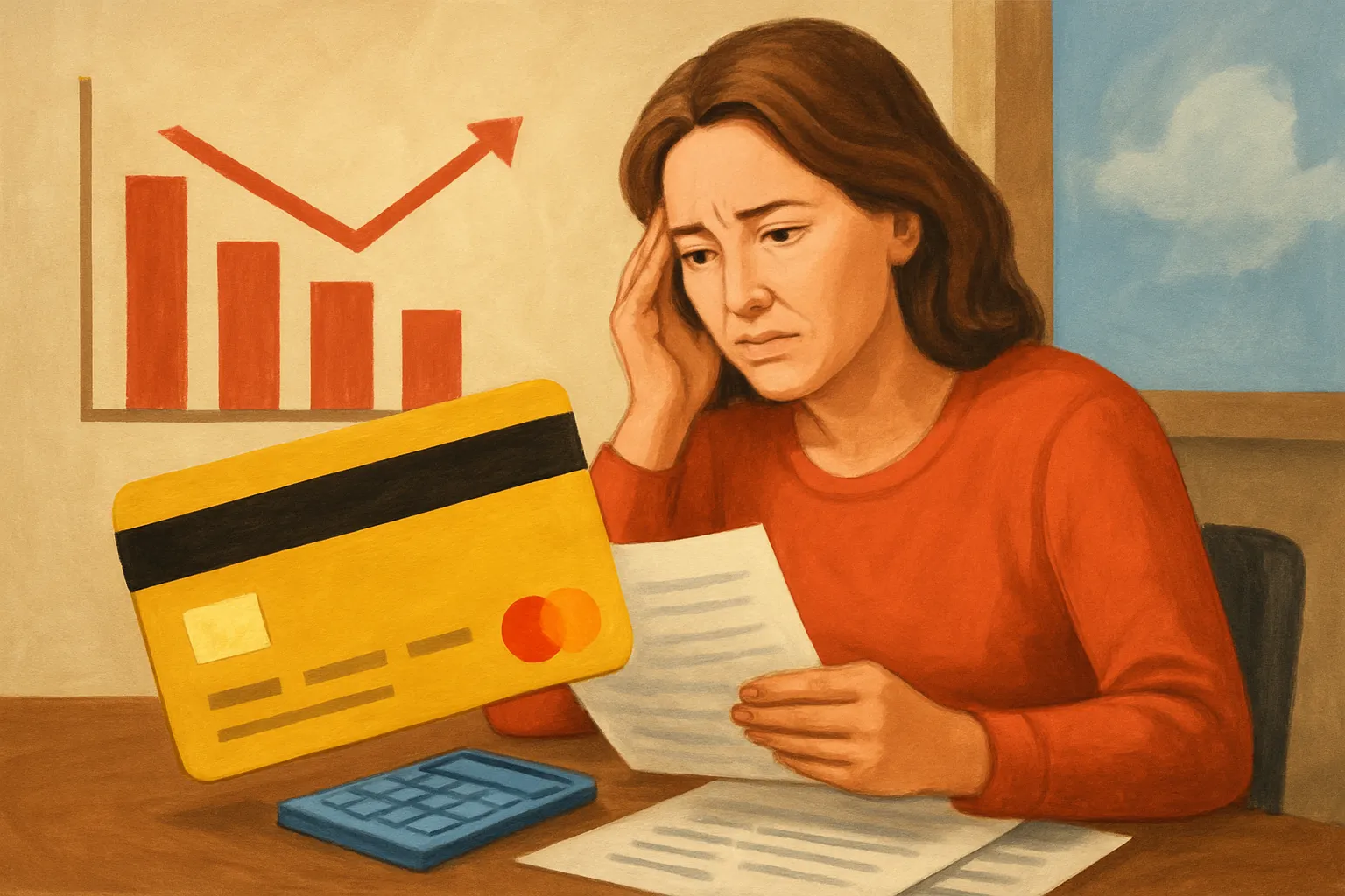 AI-generated illustration of the topic: More U.S. households fell behind on debt in 2025 as inflation squeezed budgets