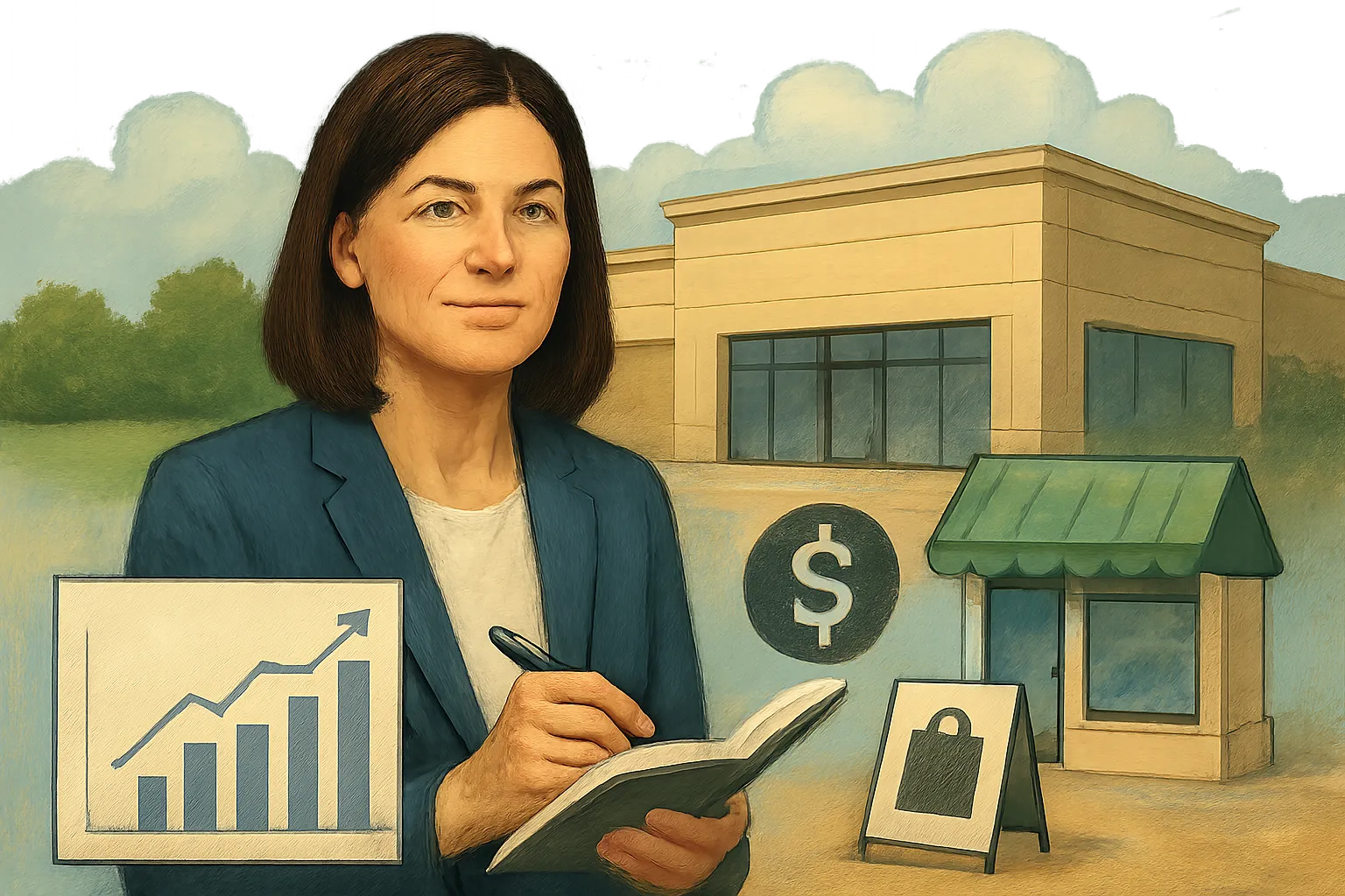 AI-generated illustration of the topic: Braun, Ivy Tech Bloomington launch pilot to give small businesses valuation and succession support in Orange and Martin counties