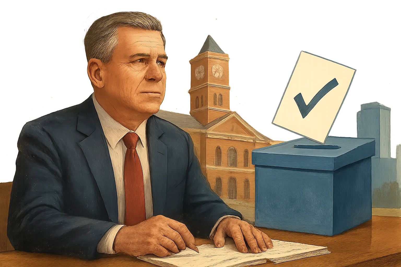 AI-generated illustration of the topic: Muncie Mayor Dan Ridenour won't seek reelection, opening a 2027 leadership transition for the city
