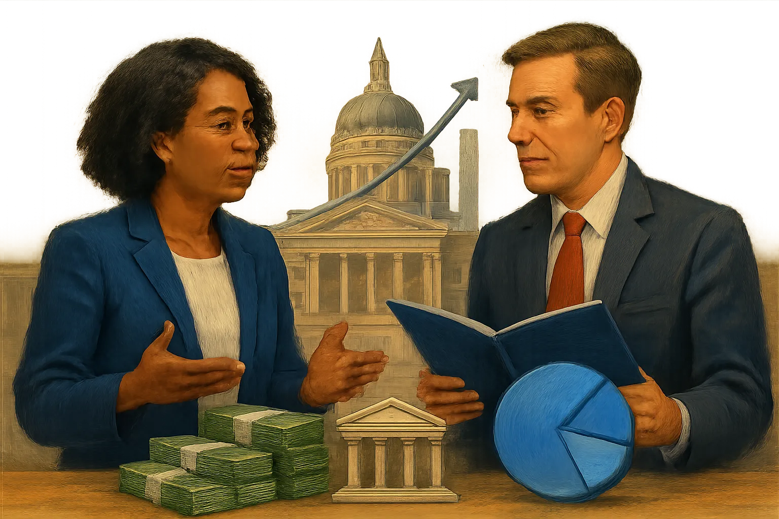 AI-generated illustration of the topic: State treasurer race will shape how Indiana invests state cash and helps local governments finance projects