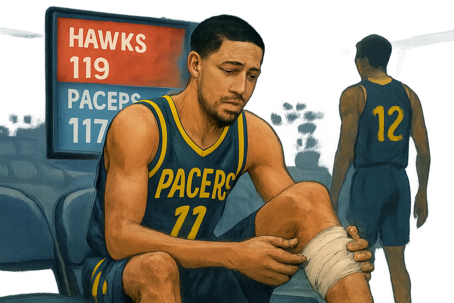 AI-generated illustration of the topic: Tyrese Haliburton out with mild ankle; Pacers lose 119-117 to Hawks in preseason