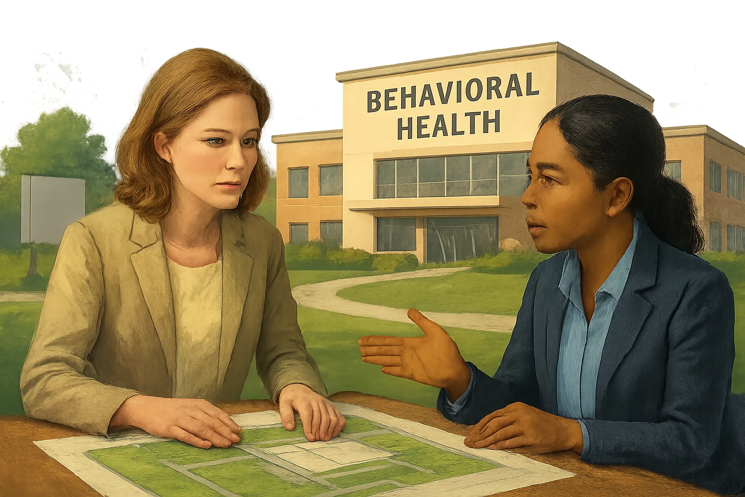 AI-generated illustration of the topic: Community Health, Lifepoint propose 120‑bed behavioral health center in Fishers; zoning hearings set