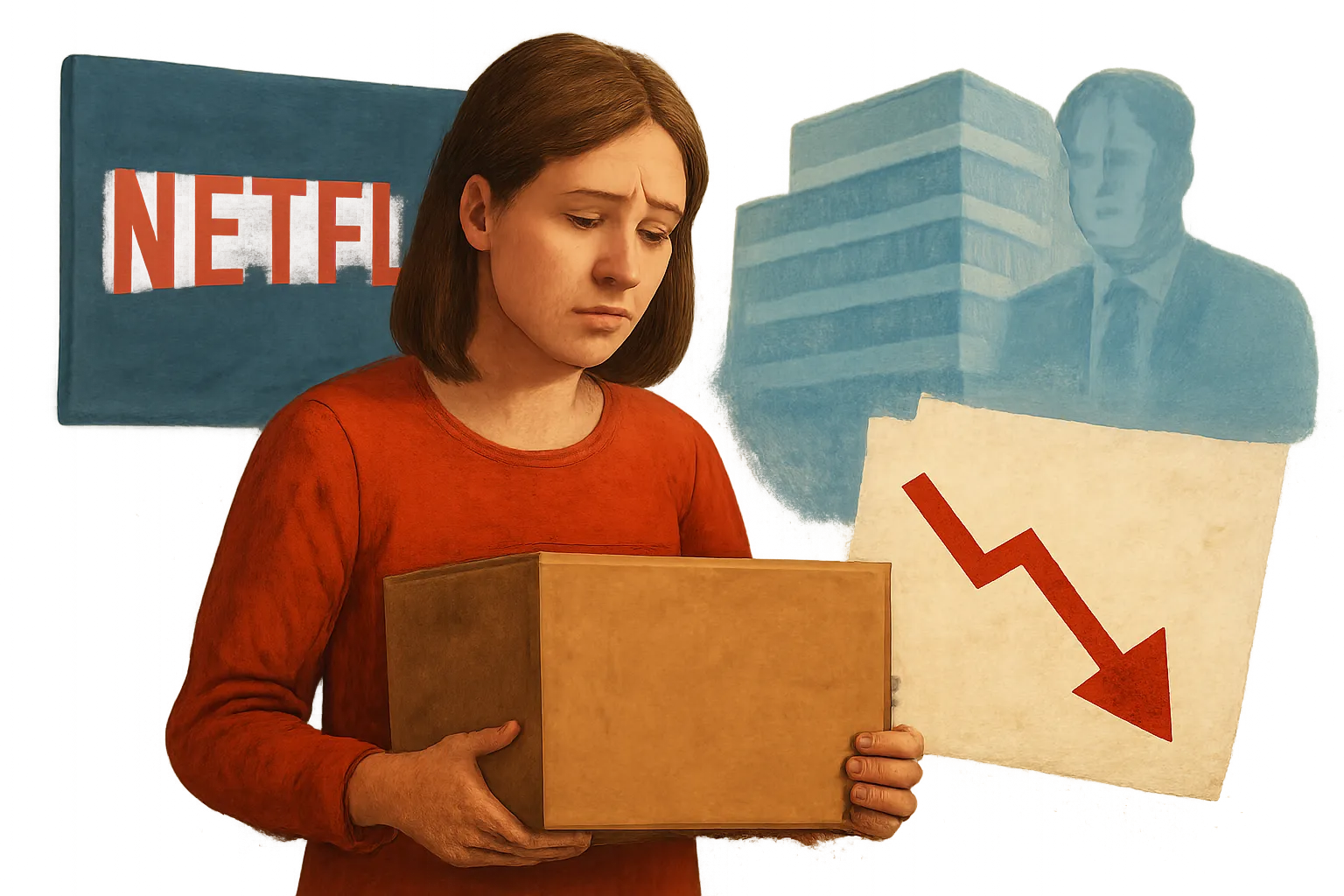AI-generated illustration of the topic: Netflix to cut roughly 6% of its workforce amid slowing revenue growth