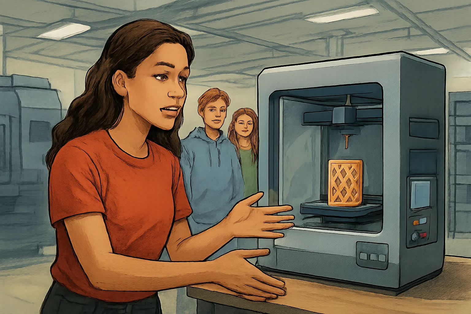 AI-generated illustration of the topic: INDEX Corp. hosts 180+ Hamilton County students at Noblesville HQ for MFG Day