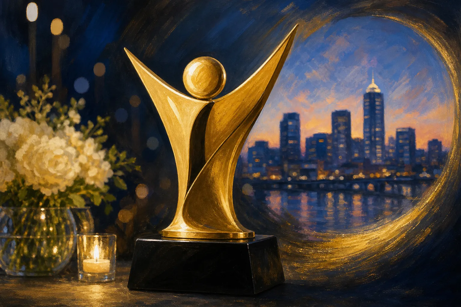 AI-generated illustration of the topic: Recorder Media Group names 30 honorees for 20th Champions of Impact awards; dinner set for Jan. 15, 2027 in Indianapolis