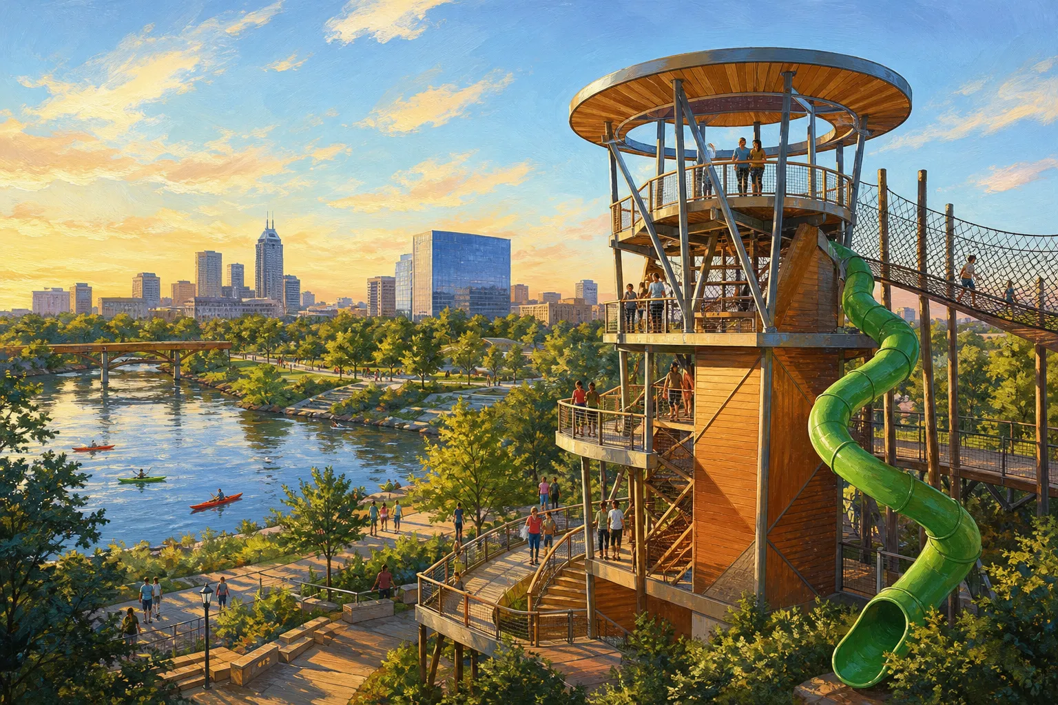 AI-generated illustration of the topic: Riverside Adventure Park wins Indy Chamber’s top Monumental Award at 49th ceremony
