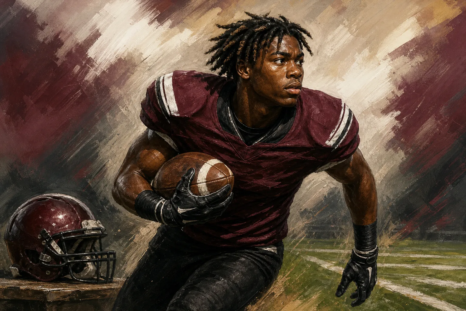 AI-generated illustration of the topic: Lowell junior RB Tymothy James has 1,753 yards and 21 TDs; Lowell visits Andrean on Oct. 16 for NCC crown