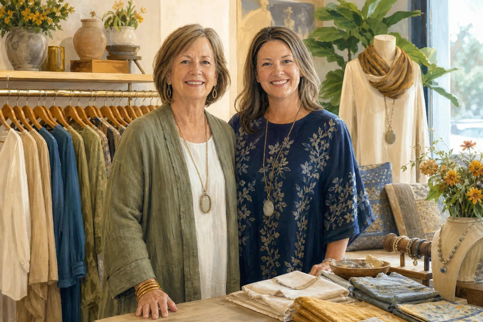 AI-generated illustration of the topic: Women-owned Broad Ripple boutique Marigold Clothing profiled by Indiana Minority Business Magazine