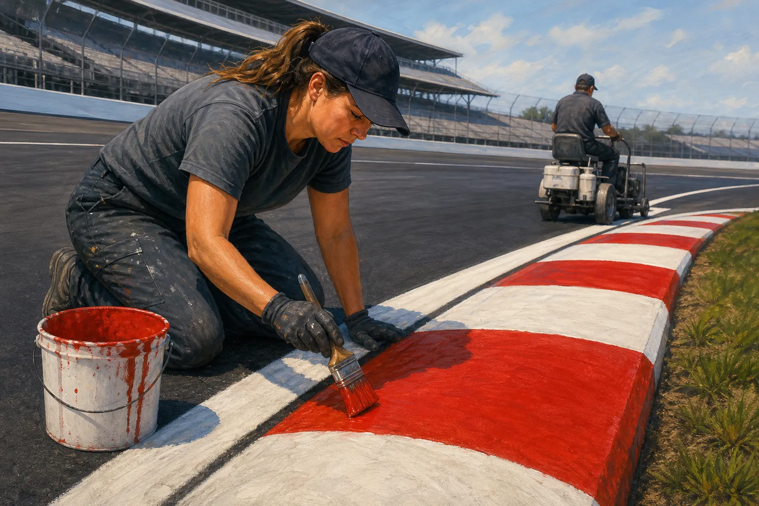 AI-generated illustration of the topic: IMS crews spend four days, up to 45 gallons of specialized paint prepping Indianapolis road course