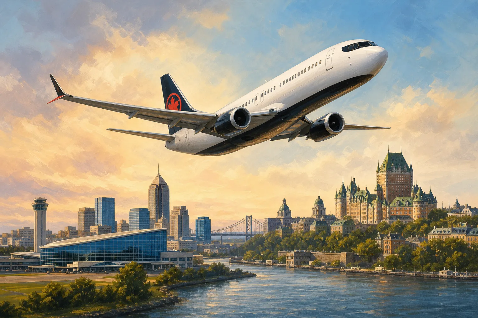 AI-generated illustration of the topic: Air Canada to add daily seasonal nonstop Indianapolis–Montréal flights for summer 2027