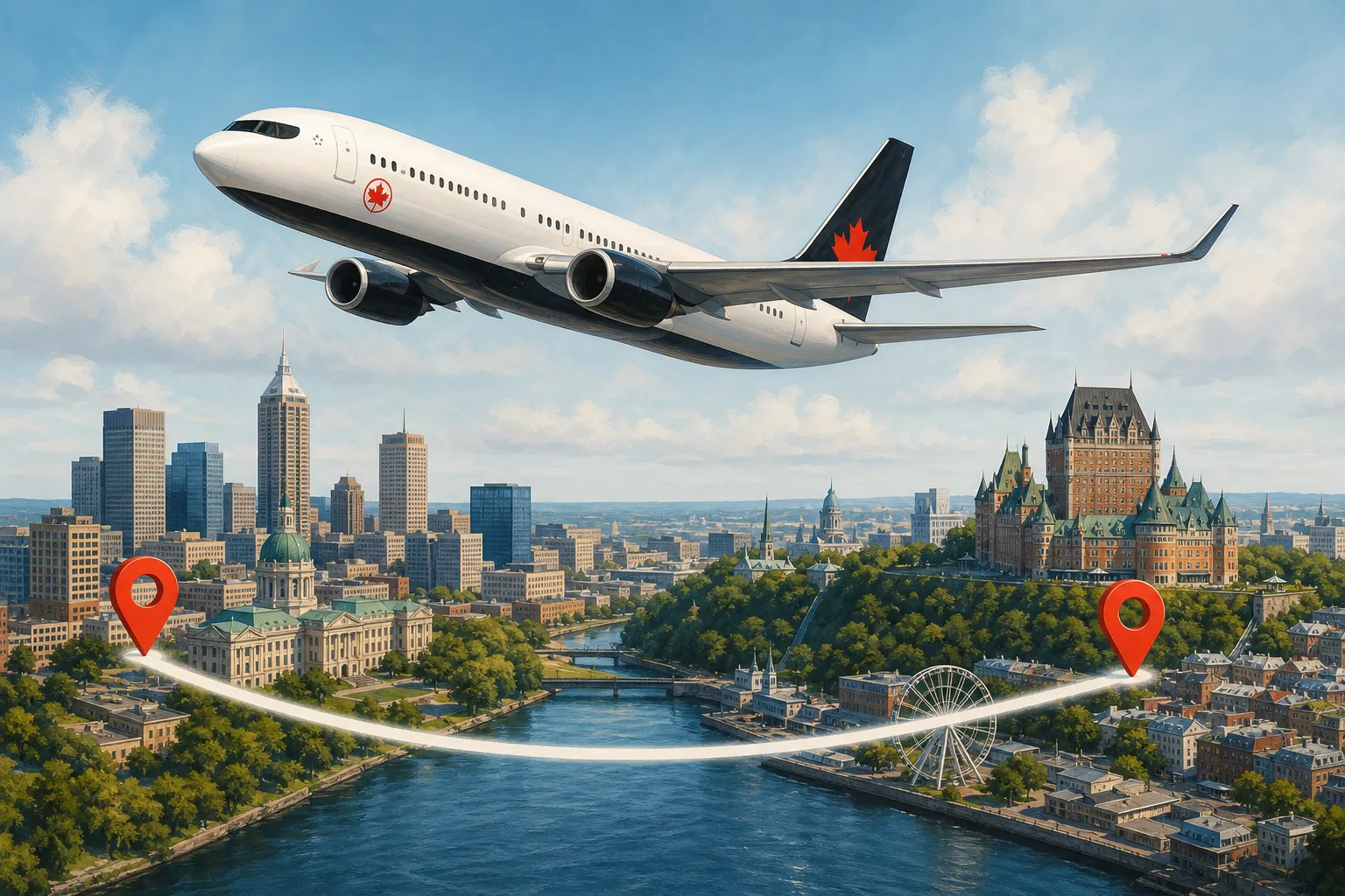 AI-generated illustration of the topic: Air Canada to launch seasonal nonstop Indianapolis–Montréal service June–Sept. 2027