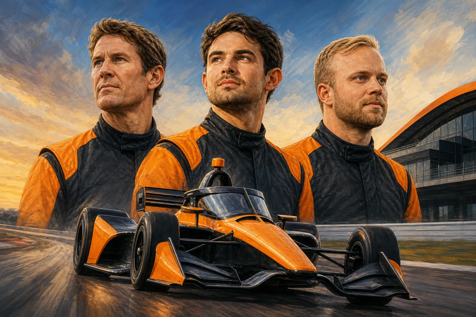 AI-generated illustration of the topic: Arrow McLaren signs Scott Dixon, Felix Rosenqvist to join Pato O’Ward for 2027