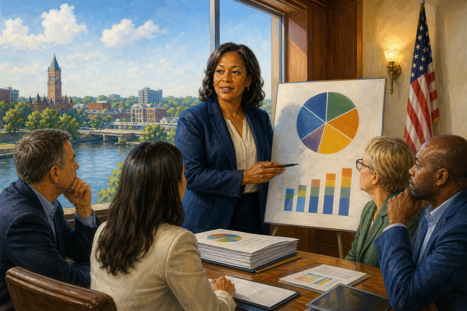 AI-generated illustration of the topic: Elkhart City Council approves $127 million balanced budget for 2027