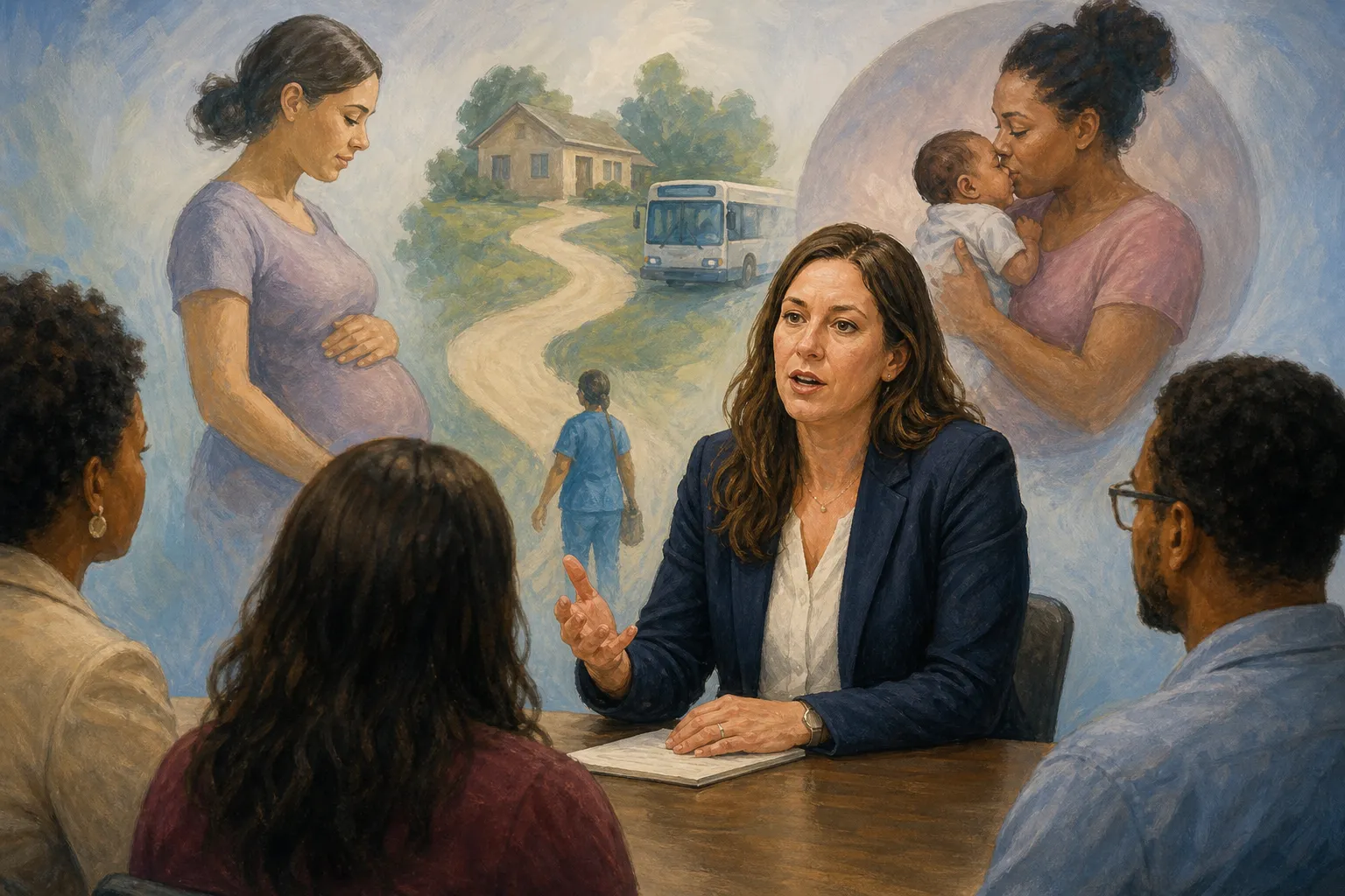 AI-generated illustration of the topic: IU Fort Wayne speaker series spotlights gaps in maternal‑care access in Allen County
