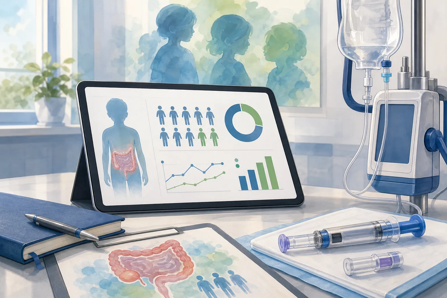 AI-generated illustration of the topic: Lilly's Omvoh met Phase 3 pediatric UC primary endpoint; company to seek pediatric label expansion