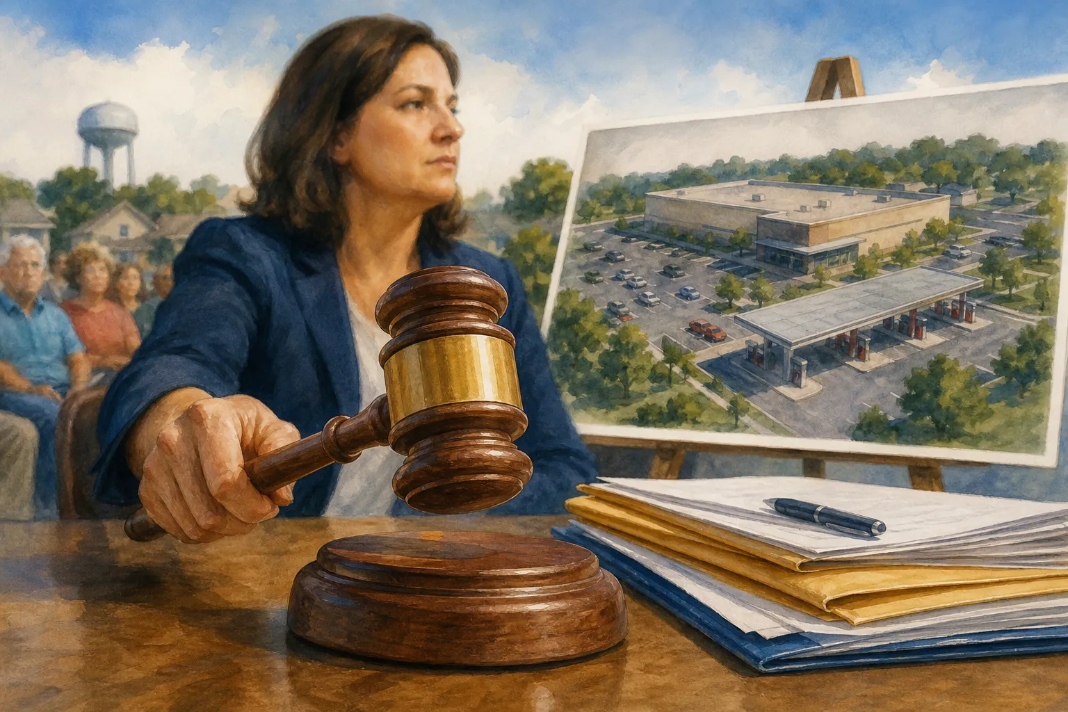 AI-generated illustration of the topic: Brownsburg council delays decision on zoning change for proposed Kroger Marketplace