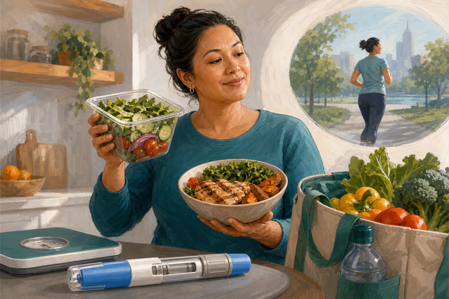 AI-generated illustration of the topic: EY-Parthenon survey finds 54% of U.S. GLP-1 users take drugs for weight management and reports broad shopping and lifestyle changes