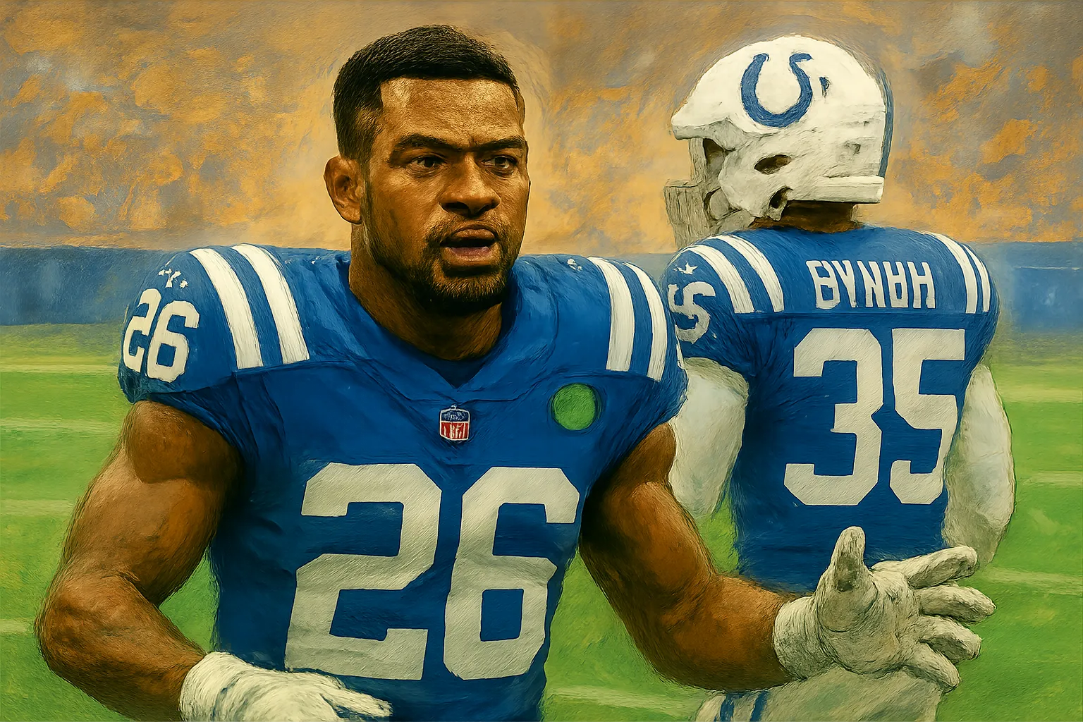 AI-generated illustration of the topic: Colts shift green-dot play‑calling from S Cam Bynum to LB Akeem Davis‑Gaither