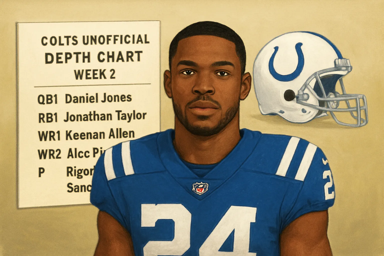 AI-generated illustration of the topic: Colts release unofficial Week 2 depth chart; Cam Taylor‑Britt reinstated