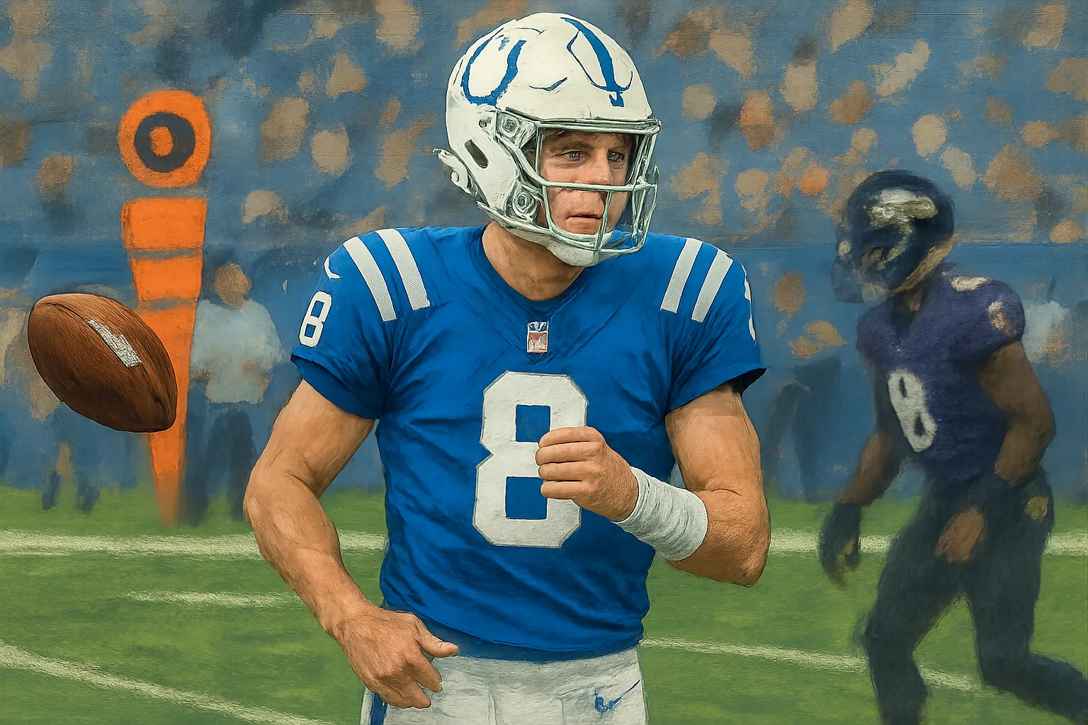 AI-generated illustration of the topic: Alec Pierce returns, plays 32 of 54 snaps in Colts' Week 1 loss to Ravens