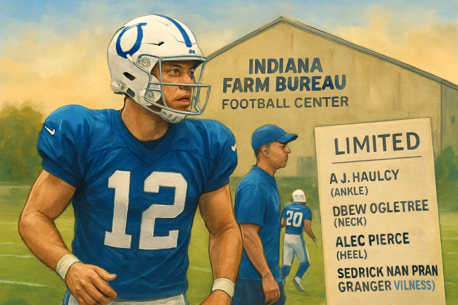 AI-generated illustration of the topic: Colts report full 53-man practice; WR Alec Pierce and S AJ Haulcy listed limited ahead of Week 1