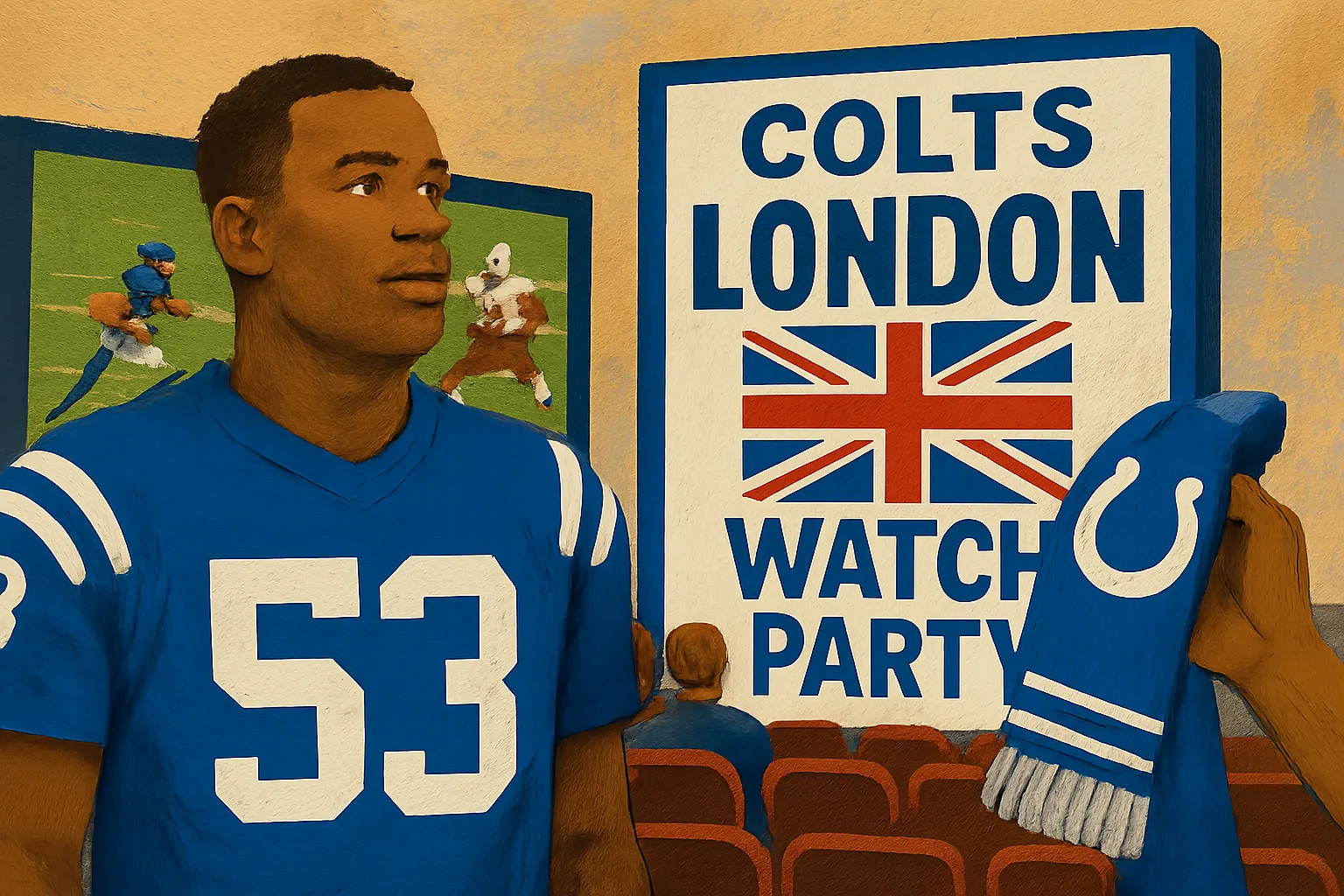 AI-generated illustration of the topic: Colts offering free tickets for Oct. 4 London game watch party at Living Room Theaters