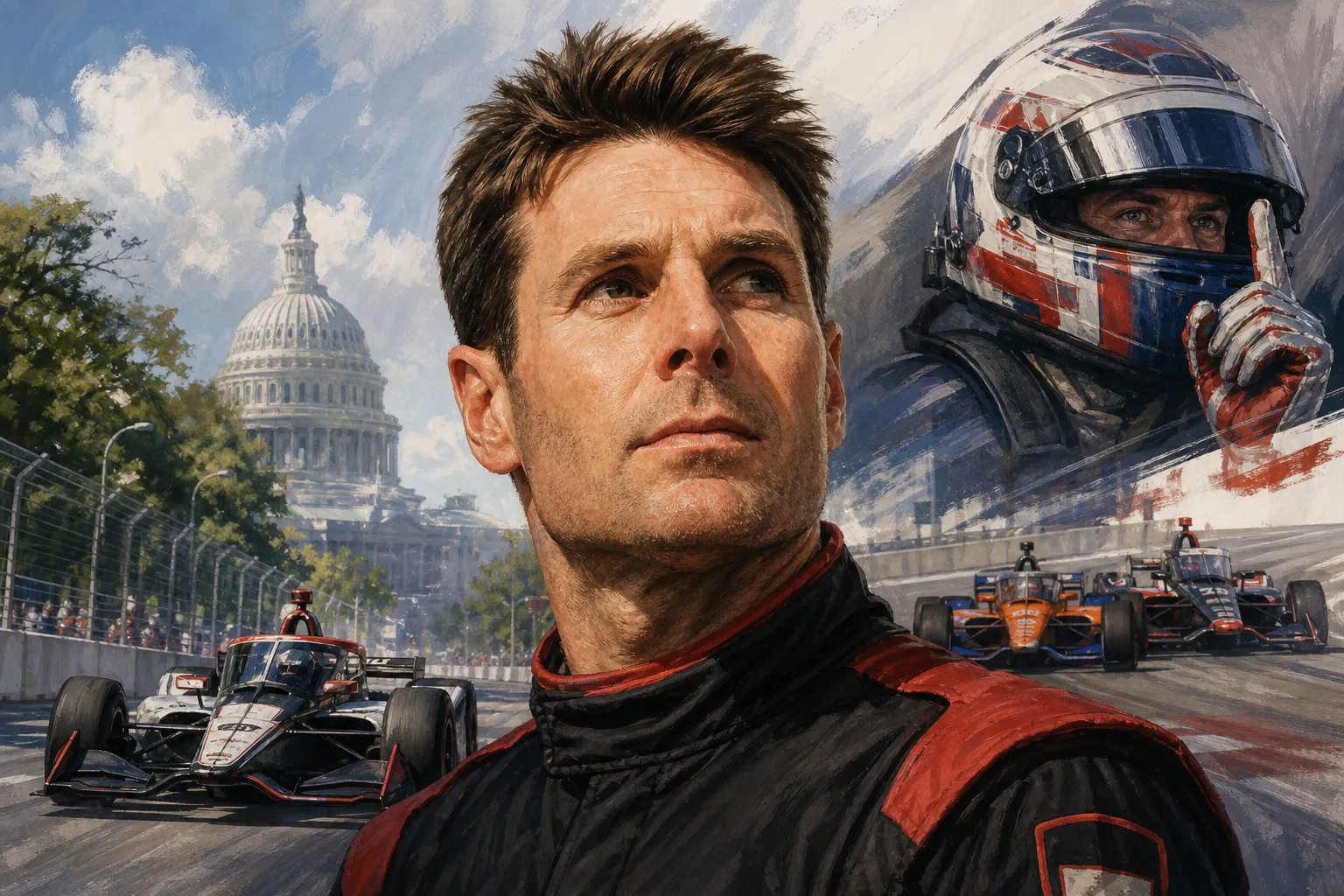 AI-generated illustration of the topic: INDYCAR staff identify Power’s late surge, Malukas’ Indy 500 near-miss, Dixon/Lundgaard moves and street races as 2026 moments to watch for 2027