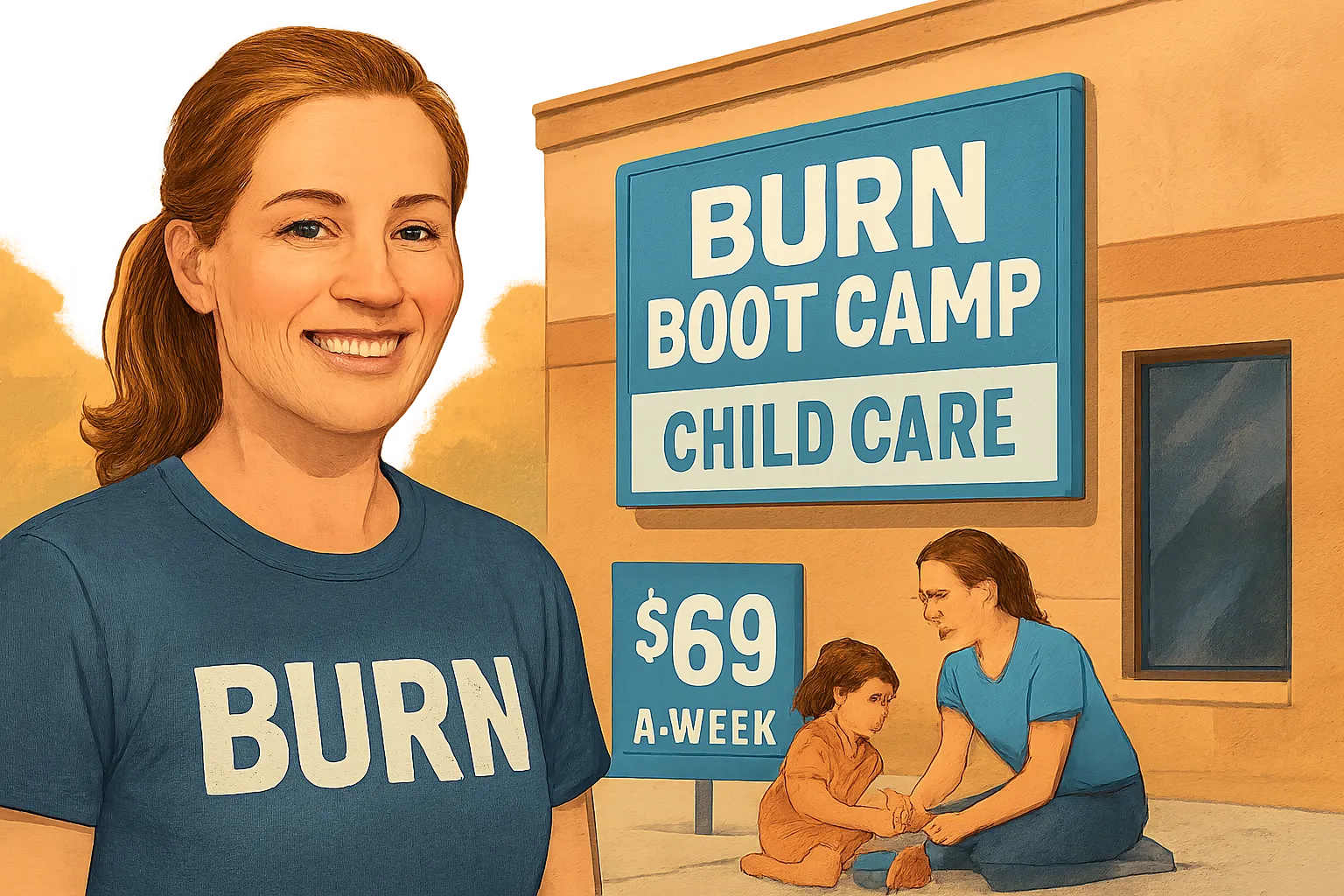 AI-generated illustration of the topic: Burn Boot Camp opens Noblesville studio, offers child care and four-week $69 drop-in deal
