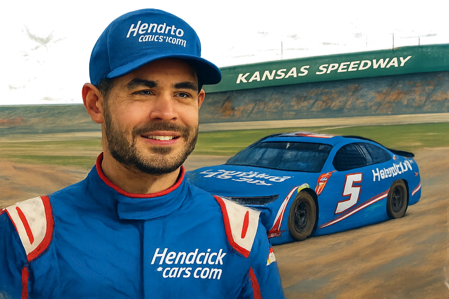 AI-generated illustration of the topic: Kyle Larson dominates at Kansas, sets laps-led record and extends Chase lead