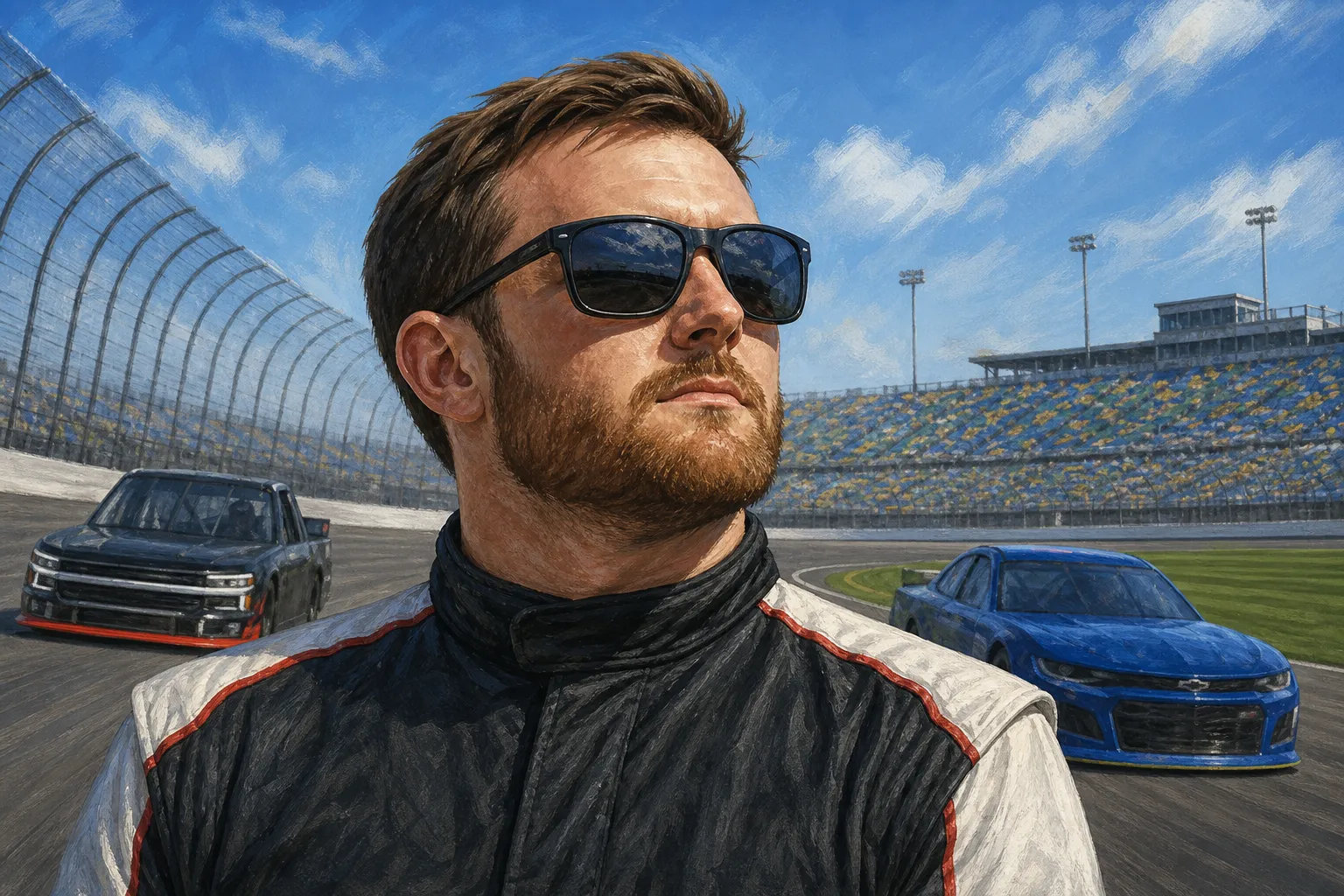 AI-generated illustration of the topic: Ty Dillon, Caleb Costner top qualifying orders for Kansas Speedway Chase races