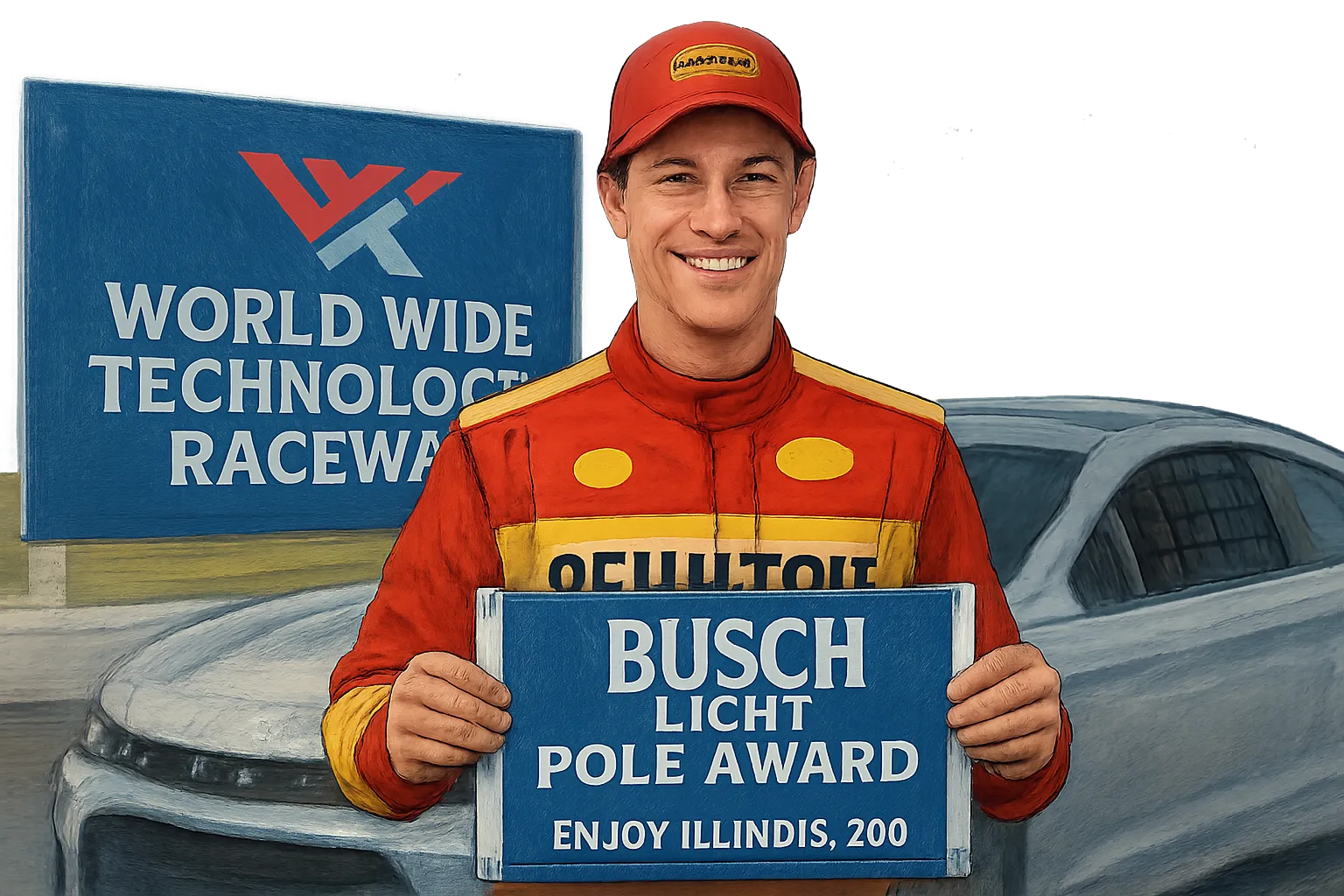 AI-generated illustration of the topic: Joey Logano wins Busch Light Pole Award for Enjoy Illinois 300 at Gateway