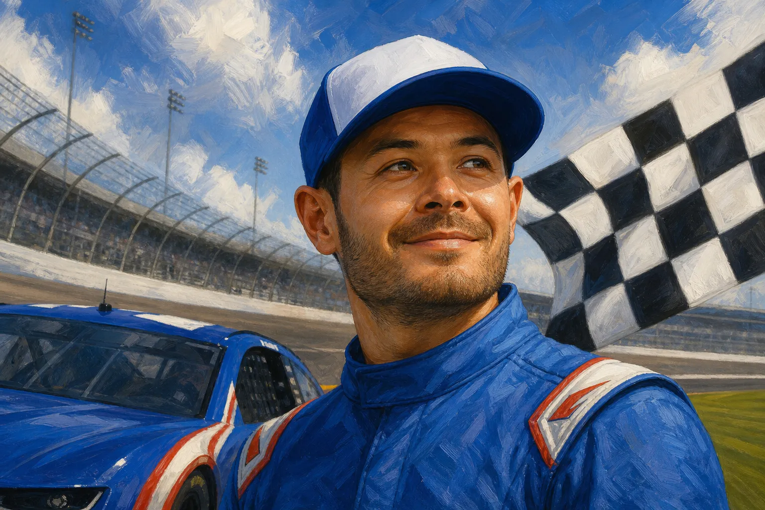 AI-generated illustration of the topic: Kyle Larson wins at Kansas, extends Chase points lead to 26