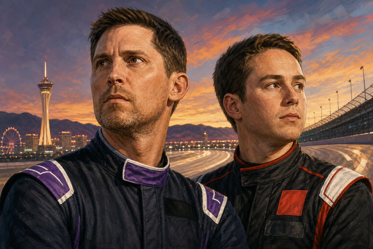 AI-generated illustration of the topic: Hamlin and Bell say only race wins will keep their 2026 NASCAR Cup title hopes after Kansas
