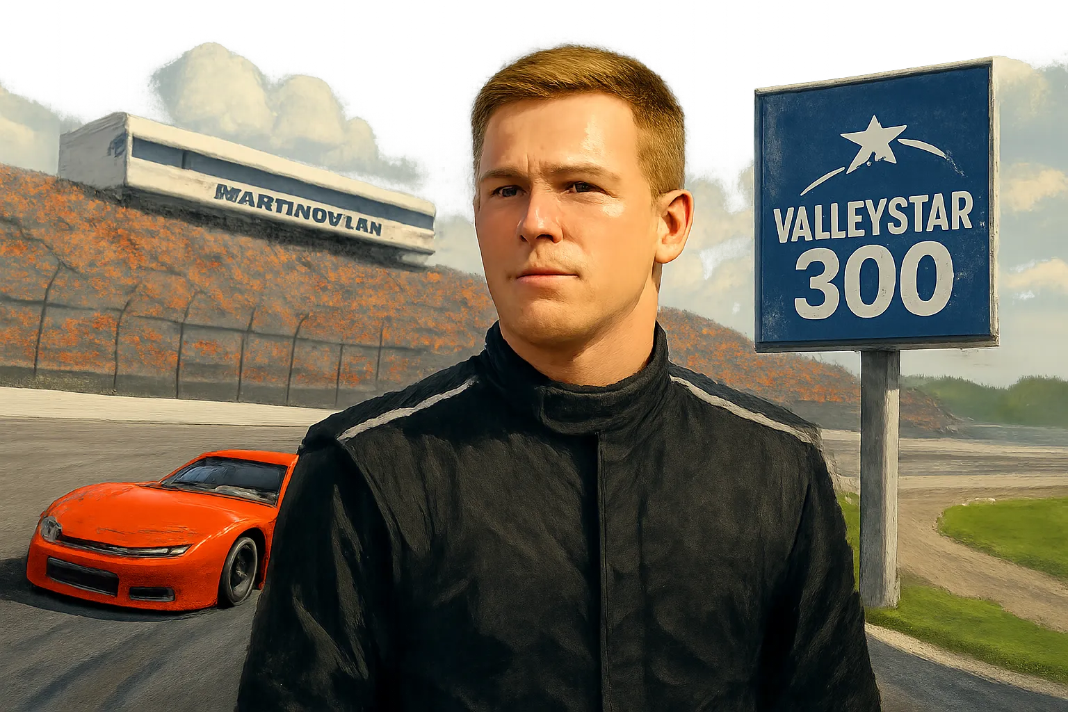 AI-generated illustration of the topic: Tristan McKee sets Martinsville late-model qualifying record; heat race lineups set for 2026 ValleyStar 300