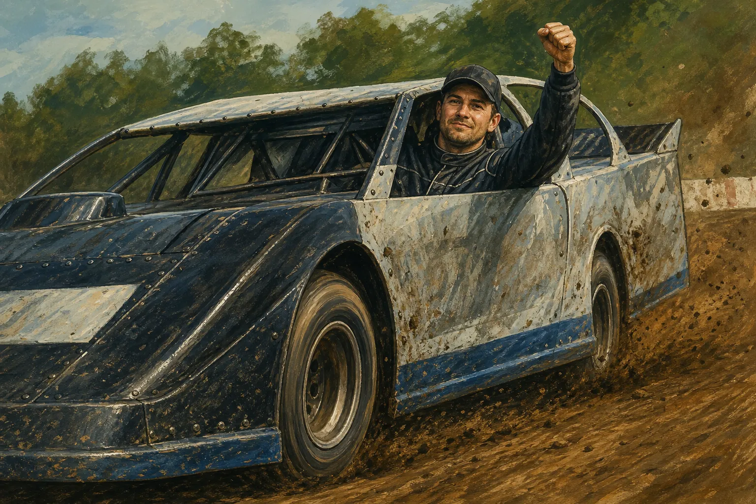 AI-generated illustration of the topic: Joey Tanner unofficially clinches NASCAR Local Racing Series title with I-5 Silver Bullet finale win at Willamette Speedway